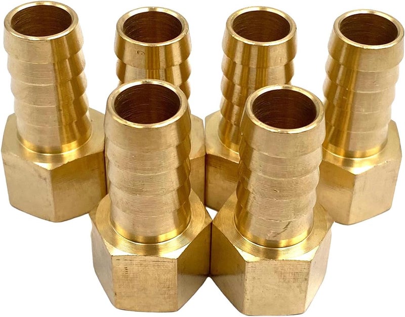 Bumugufu 6Pcs 3/8" NPT to 1/2" Barb Pipe Fitting Adapters,Brass 1/2" Barb x 3/8" NPT Female Hose Barb Fittings - Image 1